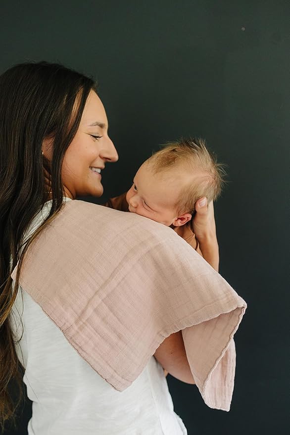 Mebie Baby Burp Cloths, Dusty Rose Print 3-Pack, Muslin Burp Cloth Set for Spit Up, Drool, and More, Boho Burp Cloths for Baby Boy and Girl, Baby Must Haves for Registry Lists and Gifts for Newborns