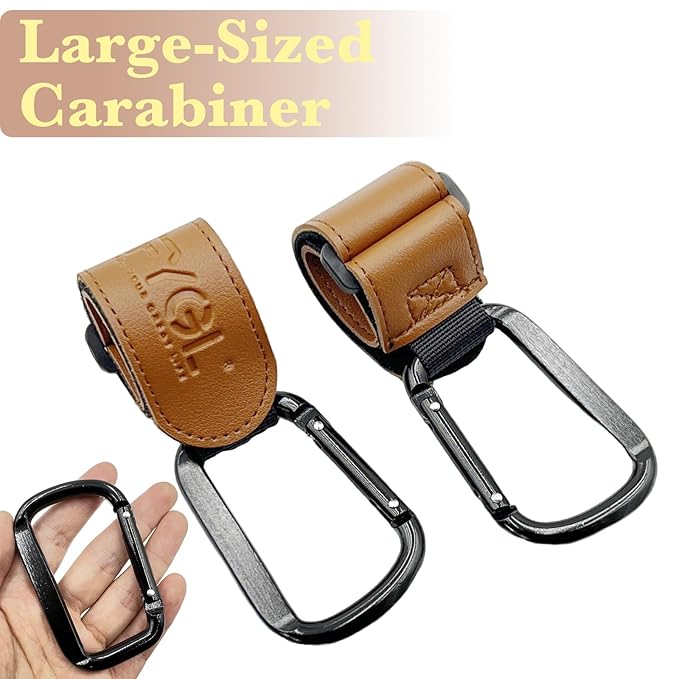 Stroller-Hooks - Adjustable Stroller Carabiner Clips, Universal Stroller Clips and Hooks for Parents and Travelers - Ideal Stroller Accessories for Shopping, Travel, and Baby Gear - Brown, 2 Pack