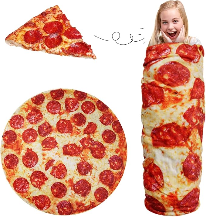 Lhedon Pizza Blanket for Teen Kids, 60 Inch Throw Blanket, Round Pepperoni Pizza Food Blanket, Funny Gifts for Boy Girl, Soft Flannel Blanket for Bed Office Travel