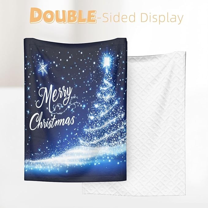 Baby Blanket Merry Christmas Blue Tree for Boy Girl Newborn 30x40 Inch Toddler Infant Nursery Throw Blankets Double Layer Comfy Soft Plush Stroller Crib Quilt