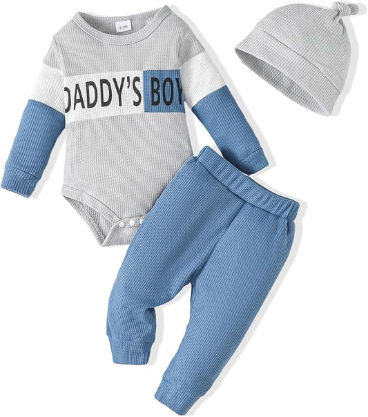 SUNNY PIGGY Baby Boy Clothes Newborn Infant Boys Outfits Romper Hat Pants 3PC Set 0-3 3-6 6-12 12-18 Month Clothing Gift