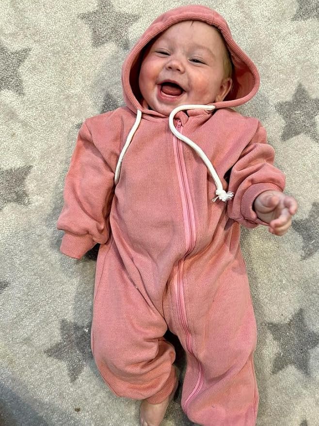 Unutiylo Unisex Baby Boys Girls Long Sleeve Infant Baby Zipper Hooded Jumpsuits Romper Loose Outfit Clothes