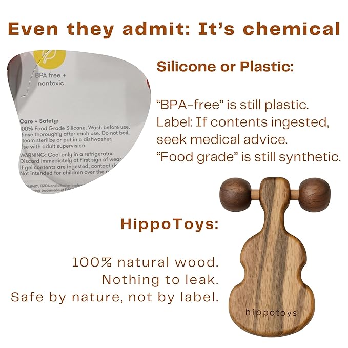 Wooden Baby Teether – USA’s First Real Natural Wood Baby Teething Toys 3–6 Months & 6–12 Months – Safe Wooden Rattle – Non-Toxic, Eco-Friendly, Christmas Gift for Babies