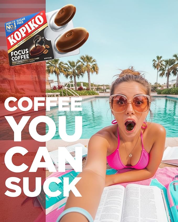 Kopiko Focus Coffee Candy – Have 80mg Caffeine per 2 Pieces for Energy & Mental Focus – Sugar-Free Hard Candy with Real Indonesian Coffee Extract (6 Pack w/4 Candies Each)
