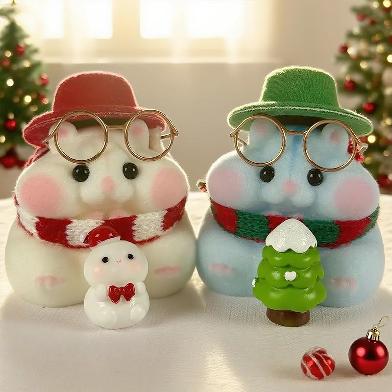Handmade Taba Squishy Hamster Toy,Cute Squishy Hamster Furry toy, Realistic Hamster Toy, Soft Silicone Mochi Fidget, Christmas Gift for Adults & Kids (2-Pack Christmas Set)