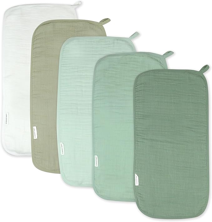 HonestBaby Multipack Woven Burp Cloths Soft Absorbent Multi-layered 100% Organic Cotton Infant Baby Boys, Girls, Unisex, Sage Ombre, One Size