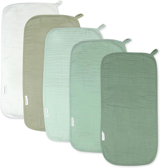 HonestBaby Multipack Woven Burp Cloths Soft Absorbent Multi-layered 100% Organic Cotton Infant Baby Boys, Girls, Unisex, Sage Ombre, One Size