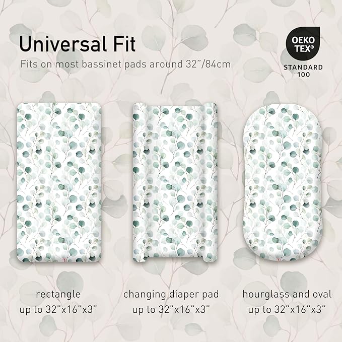 Gllquen Baby Bassinet Sheets 4 Pack, Breathable Cozy Fitted Mattress Sheet, Elastic Travel Crib Fashionable Floral Pattern, Standard Cradle Safe Sheets for Baby Boys Girls 32"x16"(Greenery)