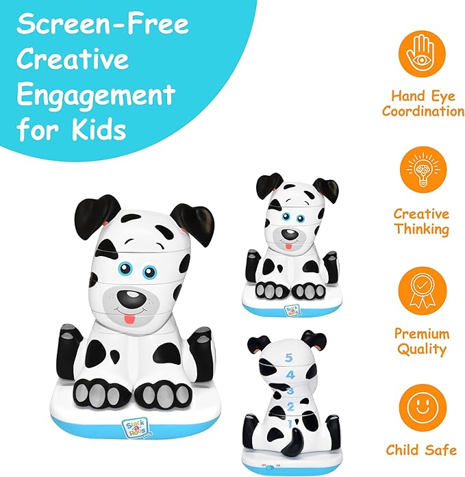 Stack-a-Roos Dalmatian Puppy by Salus Brands - Animal Stacking Toy, Educational Early Learning Toy for Infants Babies Toddlers, Age 12+ Months - Great Baby Gifts, STEM Toy