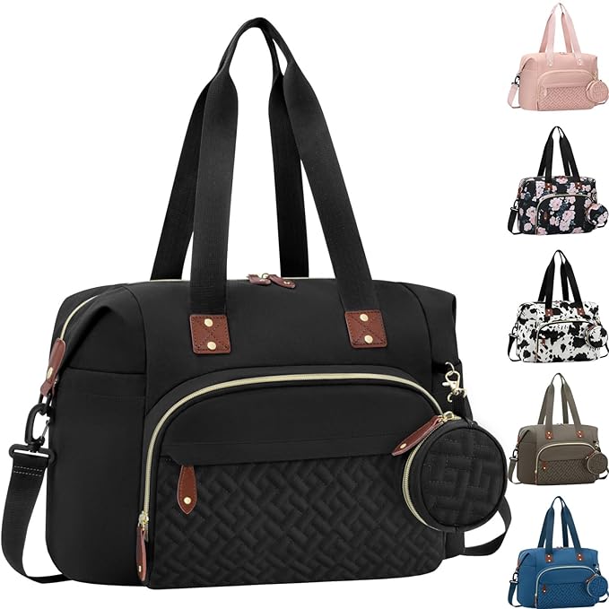 Diaper Bag Tote, Baby Bag Travel Diaper Tote Bag with Pacifier Case, Cute Maternity Hospital Baby Stylish Diaper Tote for Mom Dad Black