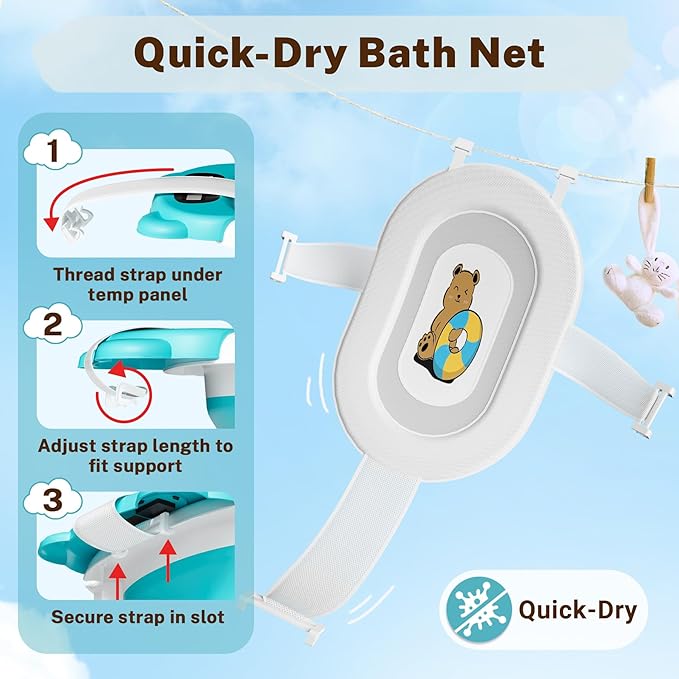 AVIDOR Baby Bathtub,Collapsible Bathtub for Newborn to Toddler,Durable Essential Infant Bath Tub,Portable Travel Baby Bathtub with Soft Cushion,No-Slip Hanging and Detachable Bathtub(Blue)