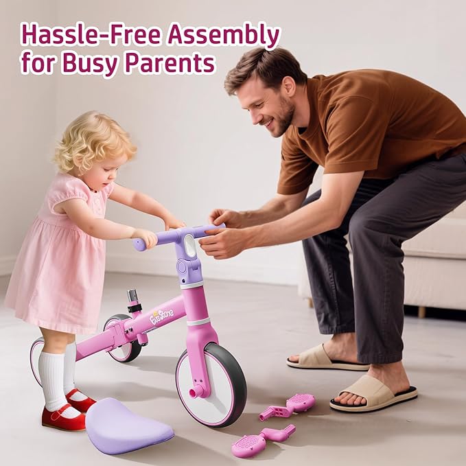 5-in-1 Toddler Balance Bike & Tricycle, Learn-to-Ride Toy for 18 Months to 4 Years, Outdoor & Indoor Ride-On for Gross Motor Skills, Birthday Gift Bike for Girls 2-4 Year Olds – Pink