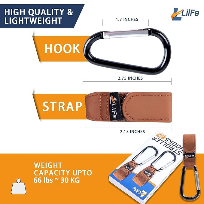 6 Pcs Baby Stroller Hooks for Hanging | Multipurpose Stroller Straps with Durable and Stylish Stroller Clips for Diaper Bags | The Perfect Mummy Hook for Stroller, Walker and Shopping (Brown & Black)