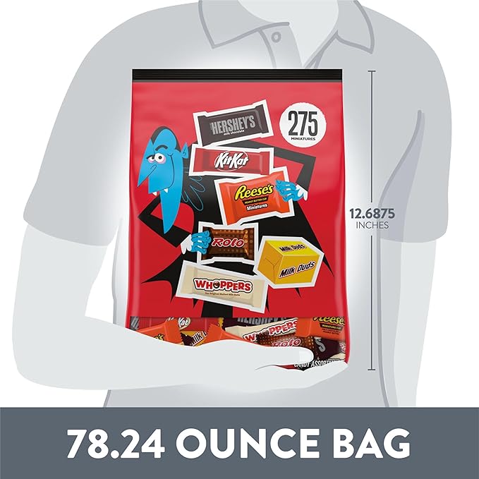 Hershey Miniatures Assorted Flavored, Halloween Candy Bulk Bag, 78.24 oz (275 Pieces)
