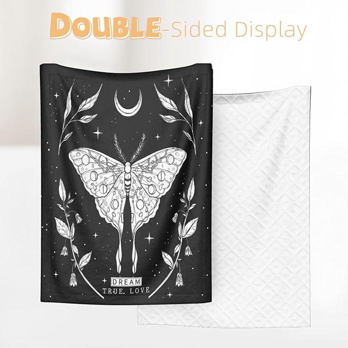 Baby Blanket Black White Butterfly Moon Tarot for Boy Girl Newborn 30x40 Inch Toddler Infant Nursery Throw Blankets Double Layer Comfy Soft Plush Stroller Crib Quilt