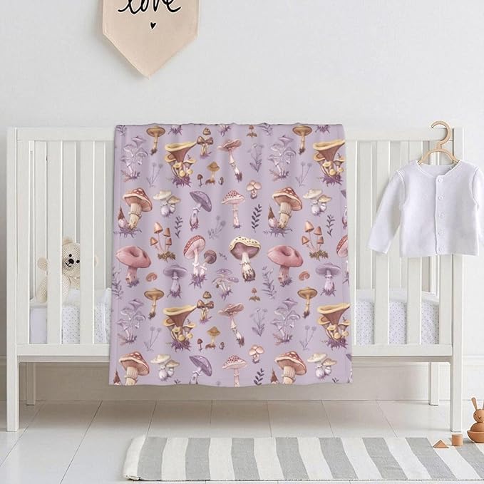 Baby Blanket Mushrooms Vintage Botanical for Boy Girl Newborn 30x40 Inch Toddler Infant Nursery Throw Blankets Double Layer Comfy Soft Plush Stroller Crib Quilt