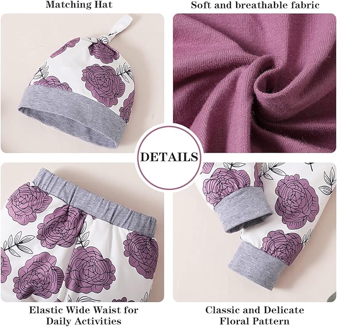 Renotemy Newborn Baby Girl Clothes Outfits Infant Romper Ruffle Floral Pants Cute Toddler Baby Girl Clothes Set