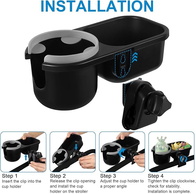 Accmor Stroller Cup Holder with Tray, Universal Cup Holder, Bike Bottle Holder, 360° Rotatable Large Caliber Drinks Holder for Stroller, Bike, Wheelchair, Walker