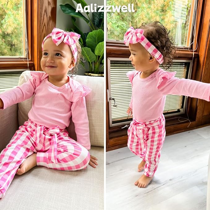 Aalizzwell Preemie Newborn Infant Baby Girls Clothes Ribbed Romper Bodysuit Pants Set Fall Winter Outfits