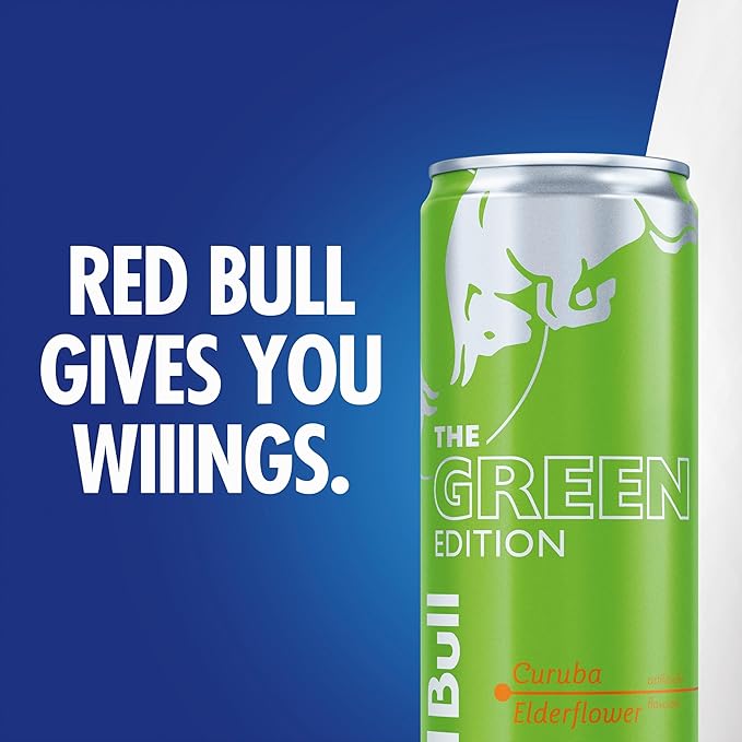 Red Bull Green Edition Energy Drink, Curuba Elderflower, 8.4 fl. oz., Pack of 4 cans, with 80mg Caffeine, Taurine & B Vitamins