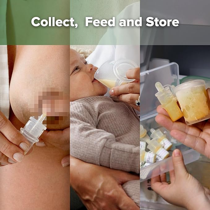 haakaa Colostrum Collectors 2ml/6pcs & Lidded Feeding Cup 25ml/1pc Set - Collect, Store & Feed Colostrum in One, Ready-to-Use Individually Wrapped, Reusable Colostrum Syringes for Liquid Gold