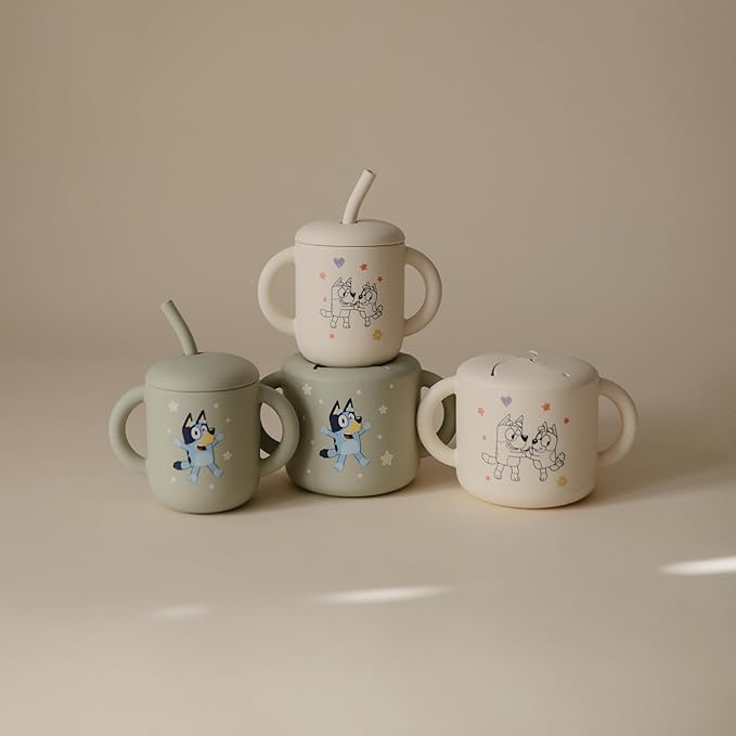 mushie x Bluey 100% Silicone Training Cup & Straw for Toddlers | 6 Months+ (Bluey Sage)