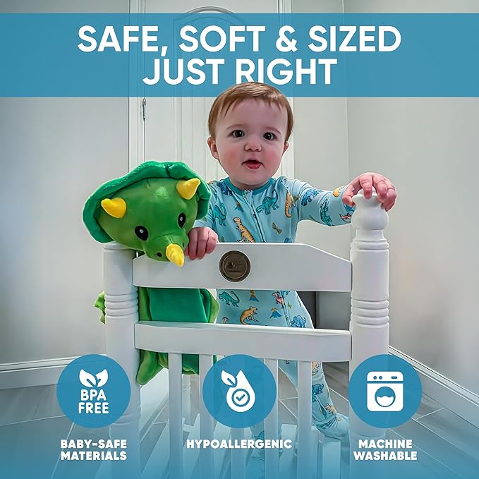 Love By Emi Baby Music Lovey Green Dino, Baby Sleep Soother for Crib & Cuddle Bedtime, White Noise with a Heartbeat & Lullaby, Plush Sound Machine Toy, Stuffed Animal for Newborns, Infants & Toddlers