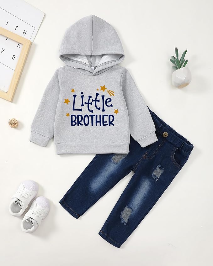 NZRVAWS Baby Boy Clothes Toddler Boy Outfit 2 3 4T 6 12 18 24 Month Fall Winter Hoodie Ripped Jeans Clothing