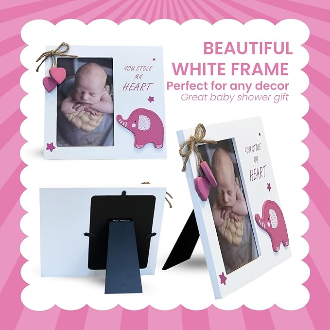 Baby Girl You Stole My Heart Wooden Newborn Picture Frame | Perfect for Baby Shower, Pregnancy Gift, Mom & Grandma Gifts | Fits 4 x 6 Pic (Pink)