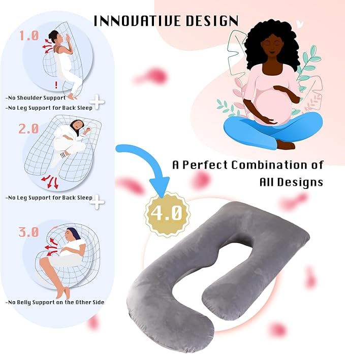 Pregnancy Pillow, Full Body Maternity Pillow 57 inch, with Removable Washable Cover - Sleep Support for Legs, Back, Neck, Shoulder, HIPS, Belly for Pregnent Women, Velvet Cover(Grey)