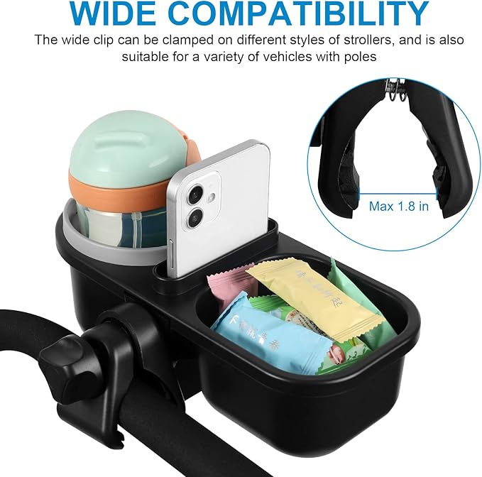 Accmor Stroller Cup Holder with Tray, Universal Cup Holder, Bike Bottle Holder, 360° Rotatable Large Caliber Drinks Holder for Stroller, Bike, Wheelchair, Walker