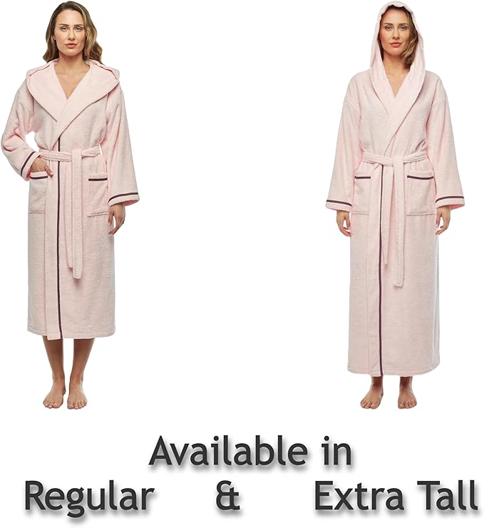 Arus Women's Hooded Classic Bathrobe Turkish Cotton Robe with Full Length Options