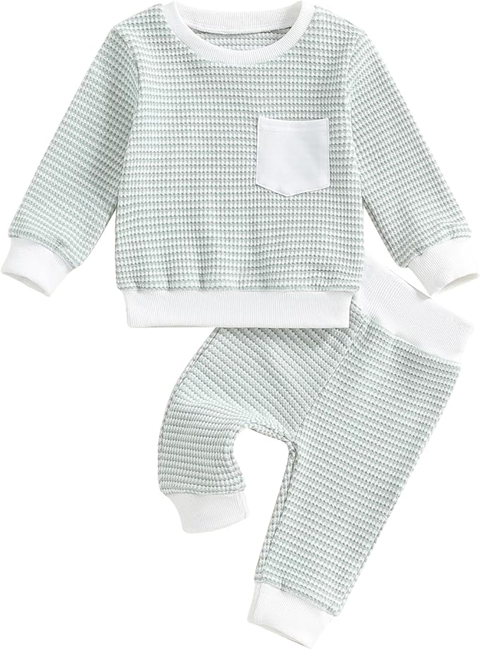 Baby Boy Toddler Fall Outfit Striped Sweatshirt Toddler Boy Winter Waffle Clothes 3 6 12 18 Months 2 3 T Pant Set