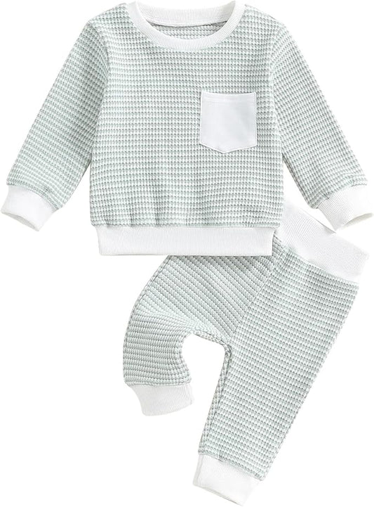 Baby Boy Toddler Fall Outfit Striped Sweatshirt Toddler Boy Winter Waffle Clothes 3 6 12 18 Months 2 3 T Pant Set