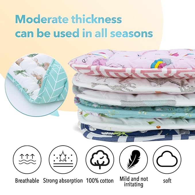 Baby Stroller Cushion,Infant Car Seat Insert-Reversible Universal Breathable and Soft Newborn Stroller Mat,100% Cotton Cover Toddler Seat Pad Liner-34x78cm,1 Pack(Rabbit+Green)