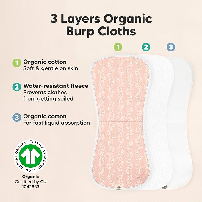 Organic Burp Cloths Baby Boy & Girl - 5-Pack Super Absorbent Cotton Burping Cloths for Babies, Soft & Plush Newborn Spit Up Rags, Infant Towels for Milk Spit Up, Unisex, Large 21" x 10" (Marine Muse)