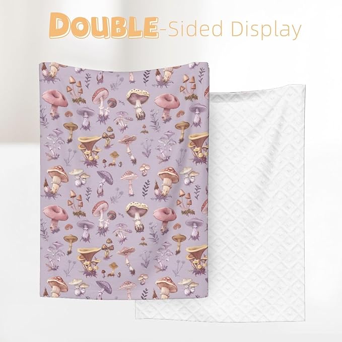 Baby Blanket Mushrooms Vintage Botanical for Boy Girl Newborn 30x40 Inch Toddler Infant Nursery Throw Blankets Double Layer Comfy Soft Plush Stroller Crib Quilt