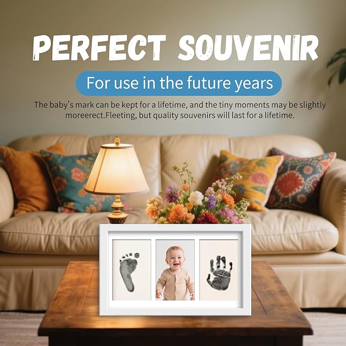 Inkless Baby Hand and Footprint Kit - No Mess Ink Pad for Handprint Girl - Clean Touch Dog Paw Print Kit, Personalized Baby Shower Gifts, Nursery Newborn Keepsake Frame(Alpine White)