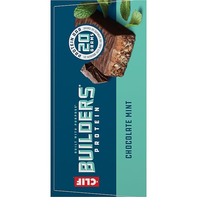 CLIF BUILDERS Protein Bars - Chocolate Mint Flavor - 20g Plant Based Protein - Gluten Free - Non-GMO - Low Glycemic - No Artificial Sweeteners - Value Pack, 2.4 oz. (12 Count)