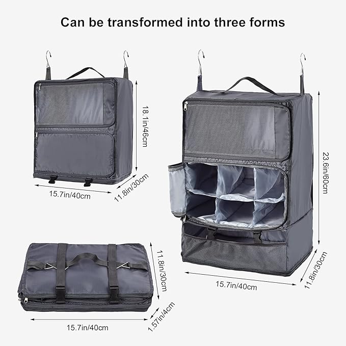 TABITORA Travel Portable Hanging Shelves Closet Organizer Packing Luggage Storage with Multifunctional and Foldable Invisible Compartment,Lightweight, for Suitcase, RV,Closet…Grey,XXL