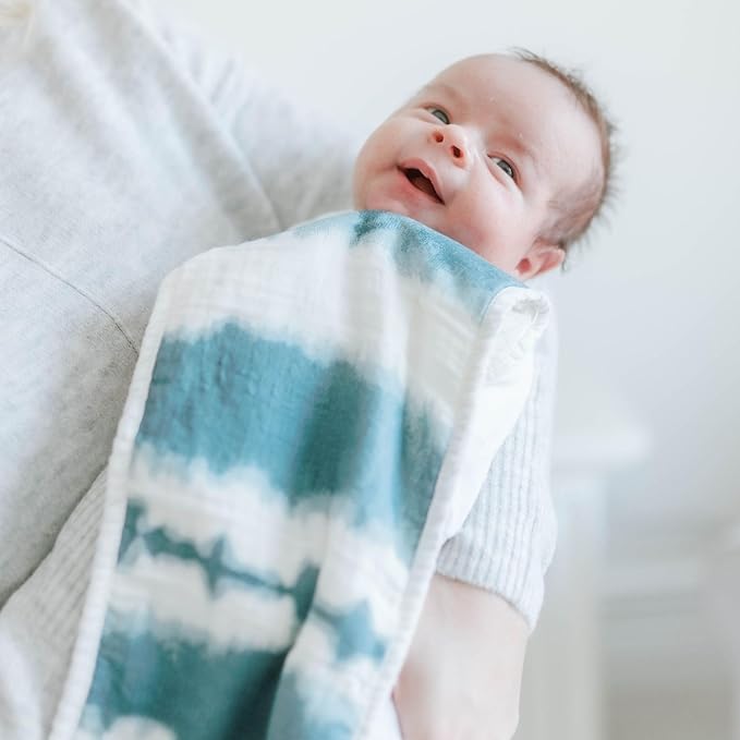 Crane Baby Muslin Burp Cloths, Nautical Theme Whale Design, Baby Boy Essentials, Cotton, Set of 3, 7" x 20" Blue Burp Cloth Set
