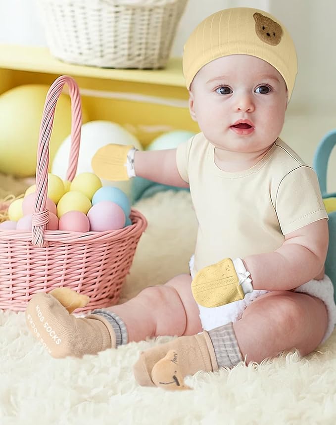 Coralogo Baby Shower Gift Basket - Baby Gift Set with Practical Diaper Caddy, Gifts for New Mom, Gender Reveal Gifts, New Born Essential Include Security Blanket Hat Bib Socks Mittens, Boy & Girl