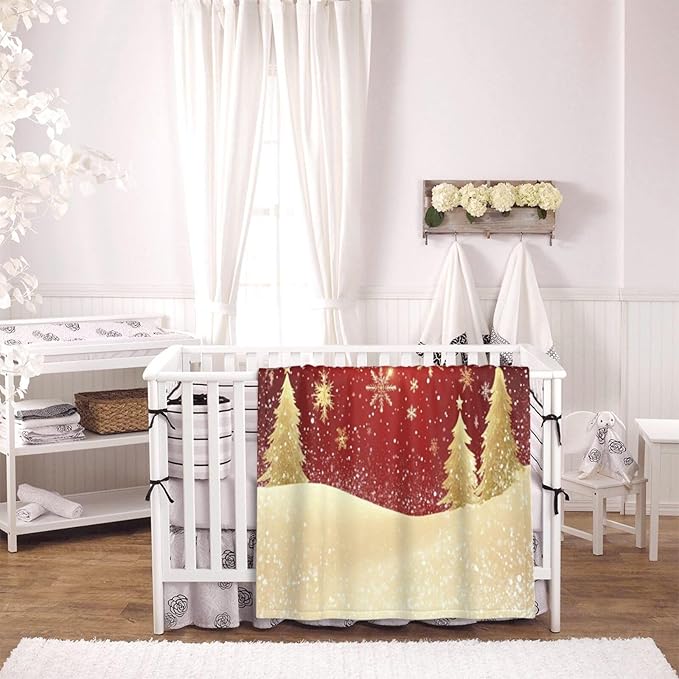 Baby Blanket Gold Christmas Tree Pattern Snowflake for Boy Girl Newborn 30x40 Inch Toddler Infant Nursery Throw Blankets Double Layer Comfy Soft Plush Stroller Crib Quilt