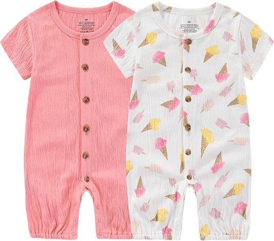 Baby Girl Romper Button Jumpsuit Summer Infant Boy Clothes for 0-24 Months