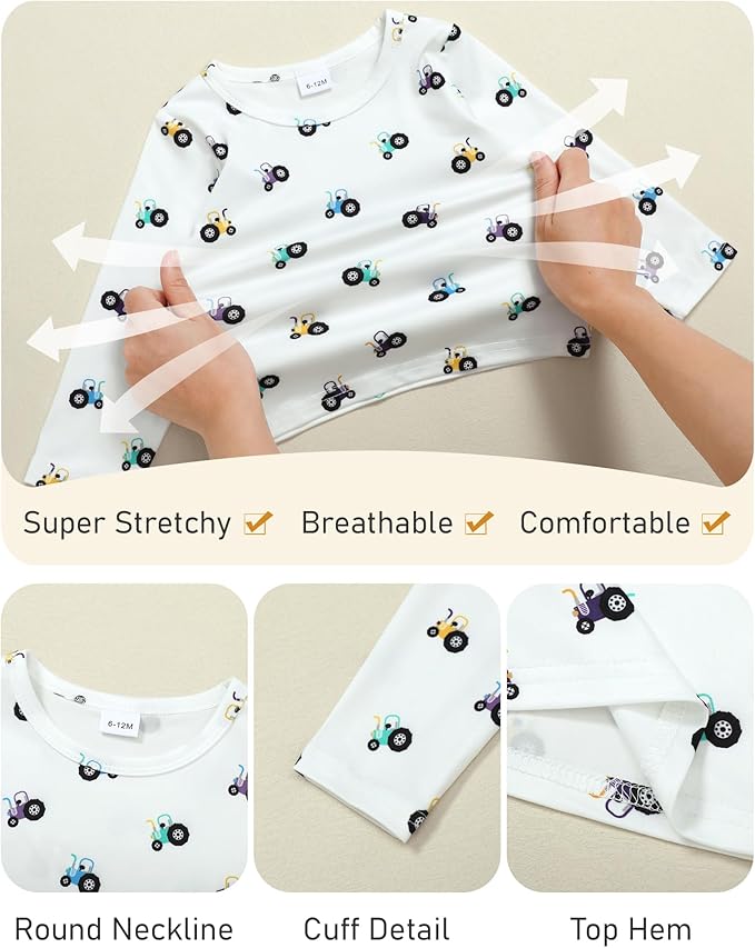 ZOEREA Toddler Baby Boys Clothes Outfit Long Sleeve T-Shirt and Romper Set Cute Jumpsuit Overalls Solid Color 6M-4T