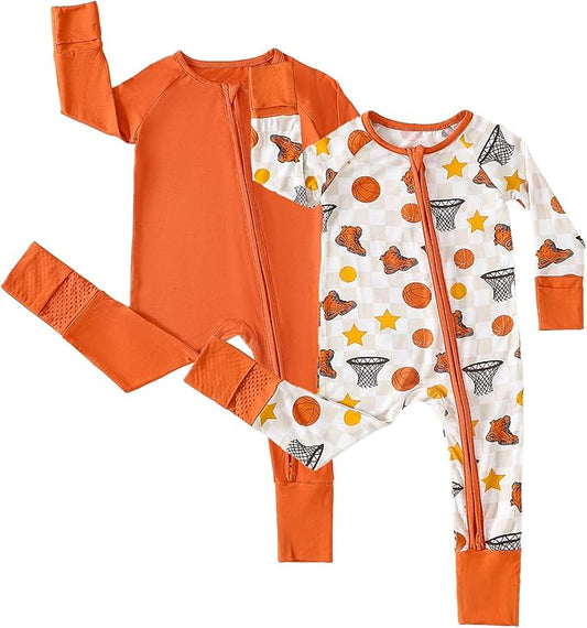 Chichoo Rayon from Bamboo Baby Pajamas Boy 2pack Baseball Football Infant 2 Way Zipper Pjs Romper Newborn Footless Sleeper