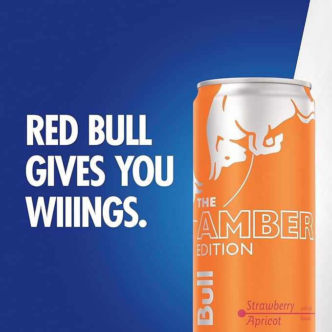 Red Bull Amber Edition Energy Drink, Strawberry Apricot, 114mg Caffeine, 12 fl oz, Pack of 4 Cans