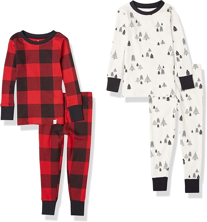 HonestBaby 4 Piece Pajamas Sleepwear Pjs 100% Organic Cotton for Infant Baby and Toddler Boys, Girls, Unisex