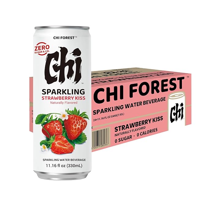 CHI FOREST Strawberry Sparkling Water Beverage, Zero Sugar Drinks, Zero Artificial Flavor, 11.16 fl oz Cans (Pack of 24)