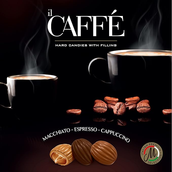 Maestro Massimo Center Filled Hard Pocket Coffee Candy, 3mg Caffeine per Candy, Individually Wrapped, Macchiato, Espresso, Cappuccino Flavored, 7.05 oz Bag - Variety Pack of 12
